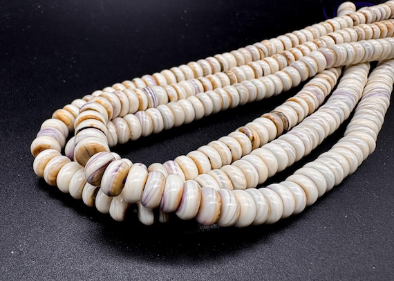 White Light Purple Wampum Shell Heishi Beads: Rondelle 6mm 8mm Flat Disc Beads, 15.5" Strand - PG195