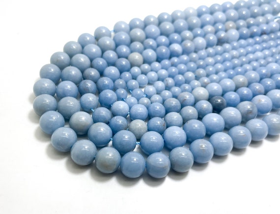 Blue Angelite Beads, Natural Angelite Polisehd Smooth Round 6mm 8mm 10mm Gemstone Beads - RN163