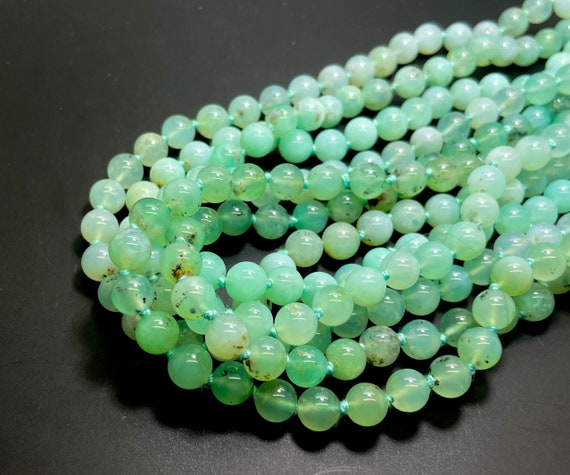 Natural Chrysoprase Beaded Necklace • Genuine Apple Green Chalcedony 8mm Round Beads • 17" or 30.5" Hand-Knotted Statement Jewelry - PG319