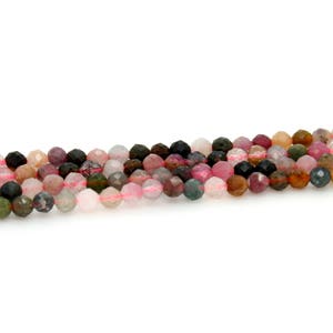 Natural Tourmaline Beads, Watermelon Rainbow Tourmaline Round Faceted Ball Sphere Loose Gemstone Beads 2mm 3mm 4mm RDF19 image 3