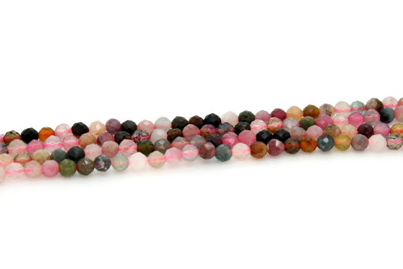 Natural Tourmaline Beads, Watermelon Rainbow Tourmaline Round Faceted Ball Sphere Loose Gemstone Beads 2mm 3mm 4mm RDF19 image 3