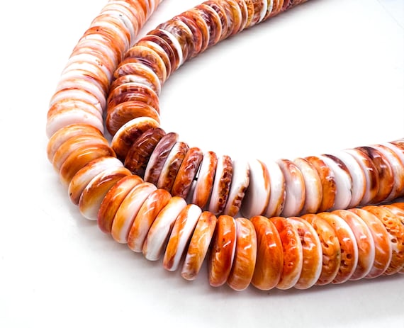 Natural Orange Spiny Oyster Shell Beads Large 20mm Polished Rondelle Beads Vibrant Sunset Striped Shell Statement Jewelry Supply PG264B
