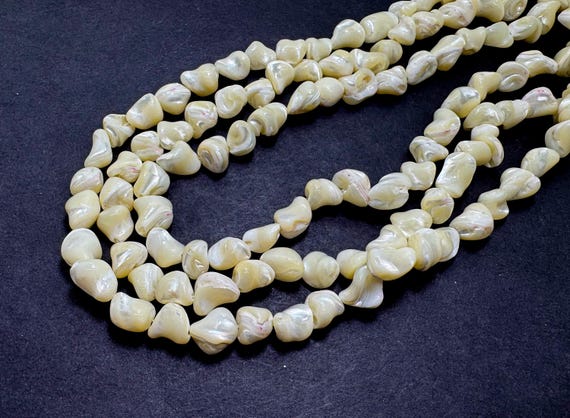 Natural White Iridescent MOP Mother of Pearl Nugget Beads: 8-9mm MOP Shell Strand - PG322E