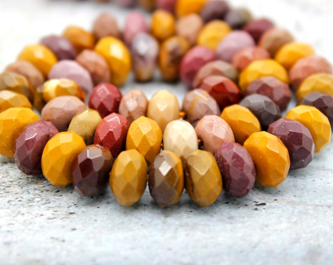 Natural Mookaite, Faceted Mookaite Rondelle Loose Beads Gemstone - 4mm x 6mm - PG69