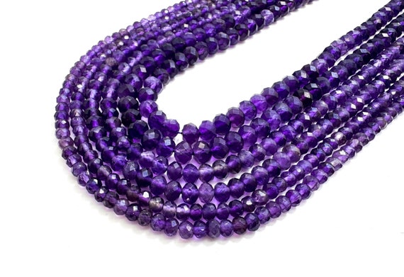 Natural Purple Amethyst Faceted Rondelle Gemstone Beads (3mm-6mm)
