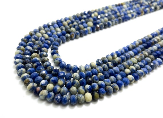 Natural Blue Sodalite Beads Faceted Rondelle 4mm x 5mm Gemstone Beads - 15.5" - RDF50