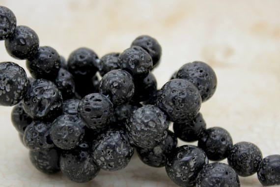 Natural Black Lava Round Ball Sphere Loose Gemstone 8mm 10mm Beads (8" strand - 2.5 mm hole) - 8RN05