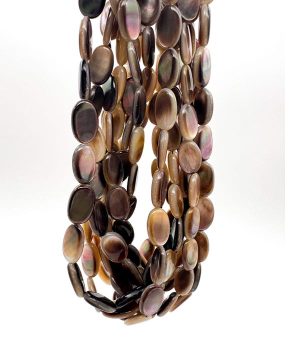 Natural Black Lip Shell Beads Smooth 10x14mm Flat Oval Discs Iridescent Black Mother of Pearl Men Women Jewelry Artisan Supply PG208B