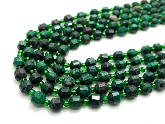 Natural Australina Jade Beads, Faceted Round 6mm x 7mm Double Terminated Points Energy Prism Cut Jade Gemstone Beads - PGS311