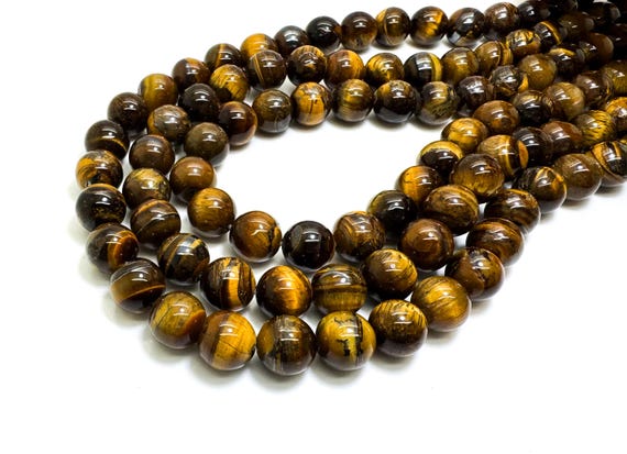Natural Yellow Tiger Tiger's Eye Polished Smooth Round Gemstone 4mm 6mm 8mm 10mm Beads - PG293