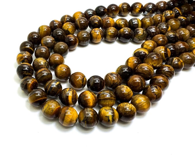Natural Yellow Tiger Tiger's Eye Polished Smooth Round Gemstone 4mm 6mm 8mm 10mm Beads - PG293