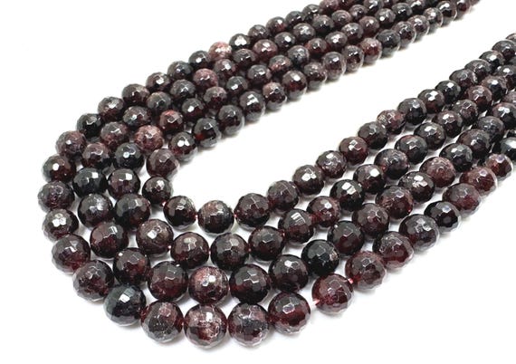 Natural Garnet Faceted Round Beads Deep Red Gemstone Strands for Jewelry Making - RNF05