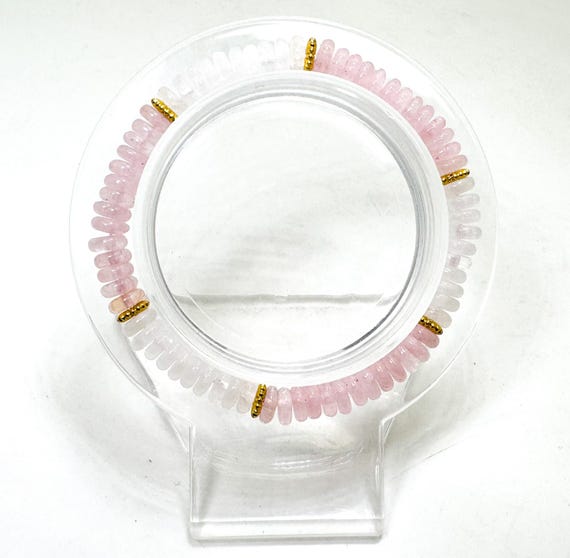Rose Quartz & Milky Quartz Stretch Bracelet – 6mm Beads, 6.5" – Gold Spacer Accents – Love • Healing • Clarity - PGB8R42