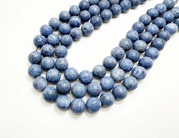 Natural Blue Coral Round Beads | Smooth Round Shape | 11mm | 16" Strand | Ocean Blue Coral | Jewelry Making Supplies BC9