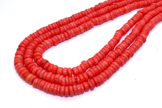 Salmon Pink Coral Heishi Beads • Genuine 6mm Deep Peach Coral Disc • Warm Sunset Orange Jewelry Supply • 16-inch Strand for Artisan DIY RD07