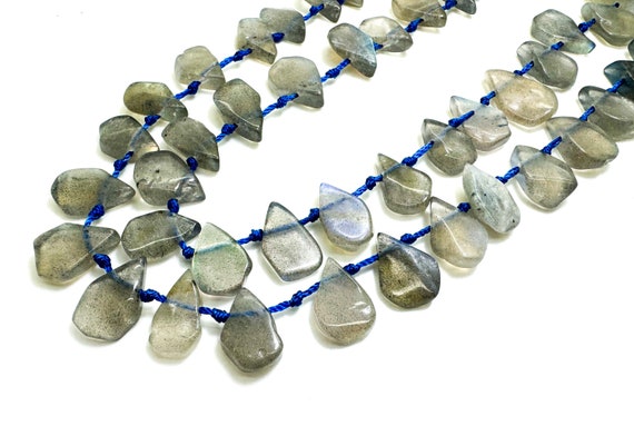 Natural Gray Labradorite Teardrop Pear Smooth Flat Gemstone Beads - PGS172