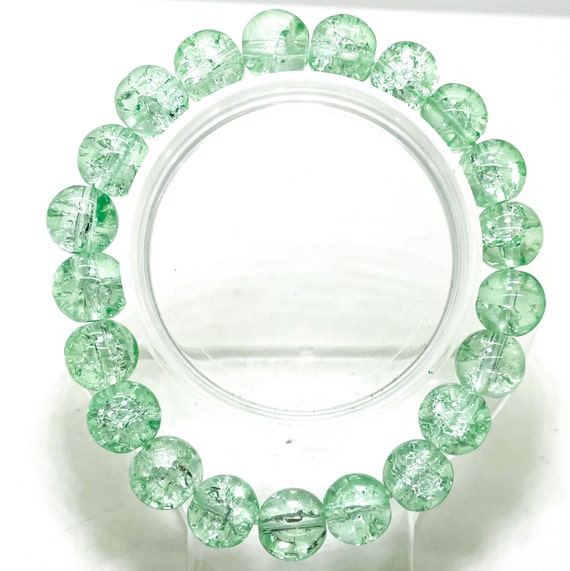 Crackle Quartz Handmade Cracked Crystal 10mm Polished Smooth Gemstone Bracelet (Lime Light Green) - PGB239F