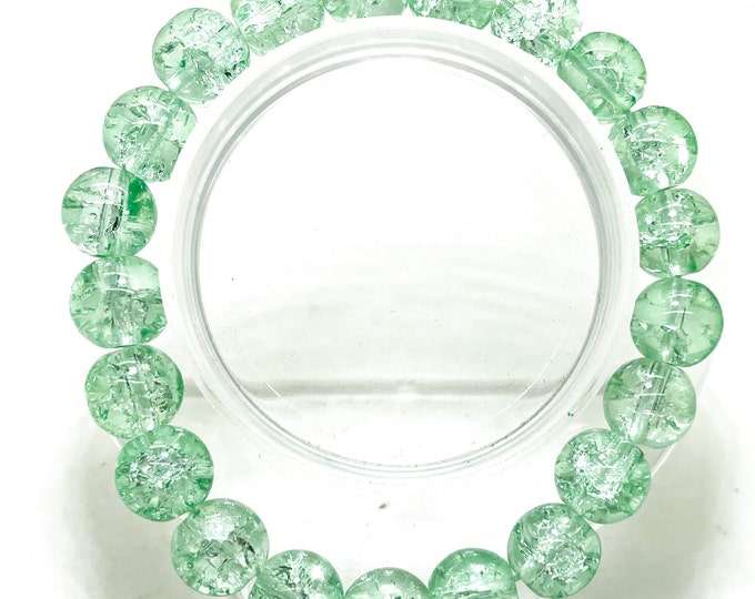 Crackle Quartz Handmade Cracked Crystal 10mm Polished Smooth Gemstone Bracelet (Lime Light Green) - PGB239F