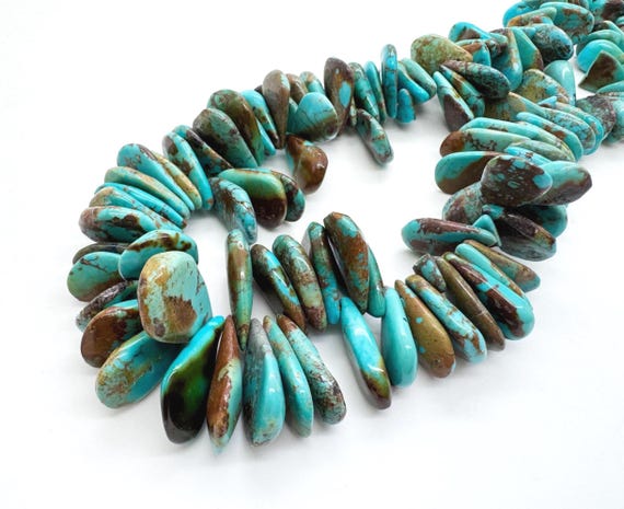 Natural Hubei Turquoise Flat Tab Beads Genuine Graduated Sea-Foam Blue-Green Gemstone 15mm to 24mm Tapered Slab Jewelry Supply PGS370-19