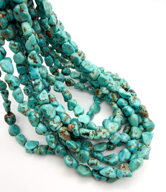 Natural Kingman Turquoise Beads Arizona Turquoise Freeform Nugget Approx 6mm Blue Brown Matrix 15.5" Strand Jewelry Making - PGS288