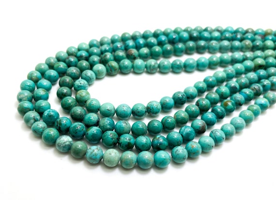 Natural Turquoise Beads, Blue Smooth Polished Round 5mm 6mm Natural Genuine Turquoise Gemstone Beads - RN52 - 16" Strand