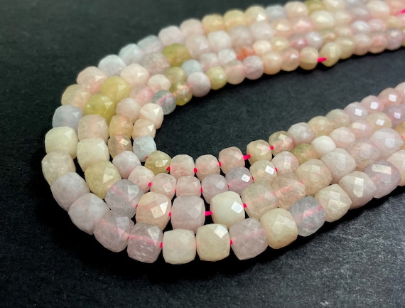 Natural Morganite Square Cube Faceted Size 6mm 7mm Pink Gemstone Beads - PGS262