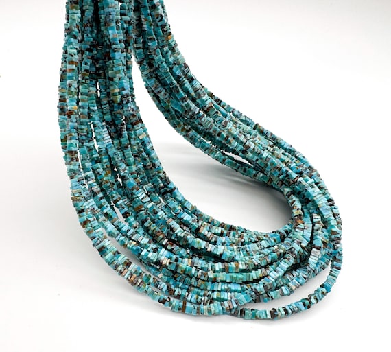 AAA Arizona Kingman Turquoise Heishi Beads – 1mm x 2mm Flat Square | Natural Blue Turquoise Spacer Gemstone | For Jewelry Making - PGS418D