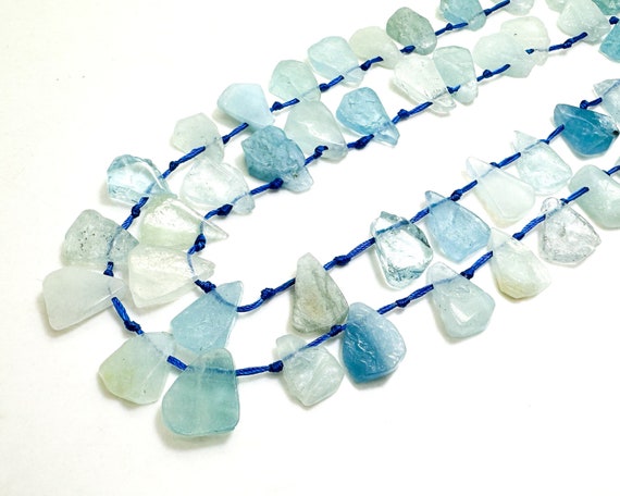 Natural Blue Aquamarine Teardrop Pear Smooth Polished Gemstone Beads - PGS172