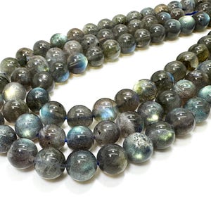 Natural Labradorite Gemstone Beads – Gray with Flash – 4mm, 6mm, 8mm, 10mm – Round Polished AAA Quality - PG07B