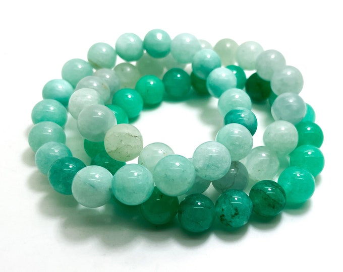 Green Jade Bracelet Polished Smooth Round Beaded 8mm 10mm Gemstone Stretch Elastic Handmade Bracelet - PGB105