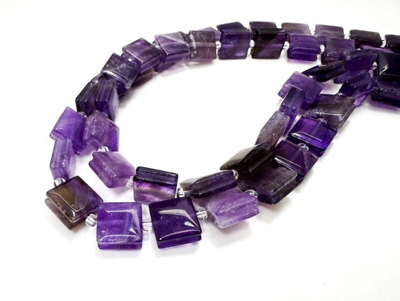 Natural Amethyst Square Beads: 10mm Smooth Purple Flat Square Gemstone Jewelry Supplies - PGS410