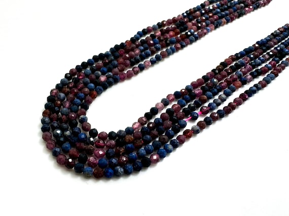 Faceted Ruby Sapphire Gemstone Beads: 2mm Round Rock Stone