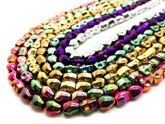 AAA High Quality 8mm x 10mm 6mm x 8mm Hematite Skull Gemstone Beads (Gold Silver Green Bronze Pink Purple Gray Nickel Rainbow) PG315H