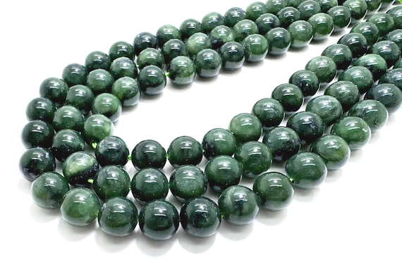 Natural Canada Candian Jade Green Nephrite Jade Smooth Polished Round Gemstone Beads - RN153