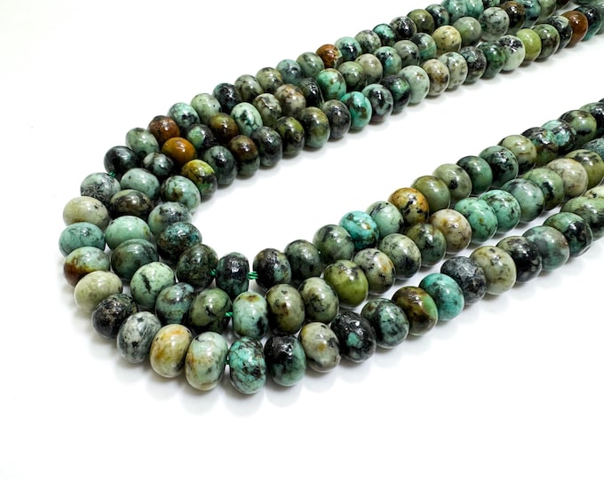 Natural Green African Turquoise Smooth Polished Heishi Rondelle Gemstone Beads – RD32