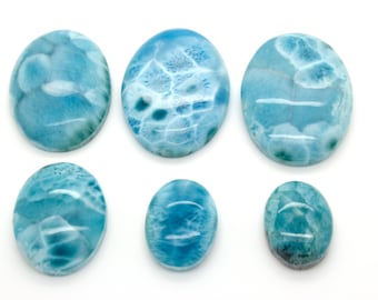 Natural Dominican Larimar Rock Gemstone Round Oval Flat Beads for Pendant Grade AAA