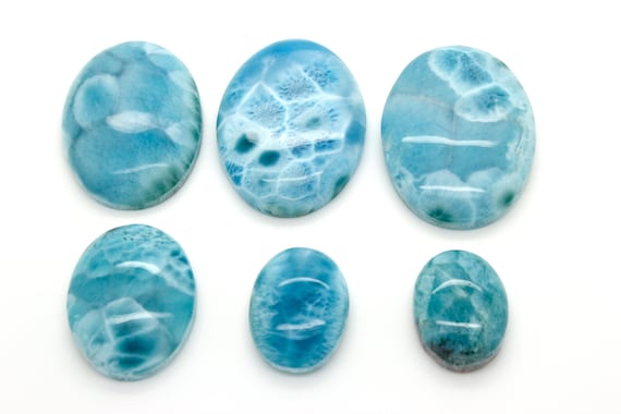 Natural Dominican Larimar Rock Gemstone Round Oval Flat Beads for Pendant Grade AAA
