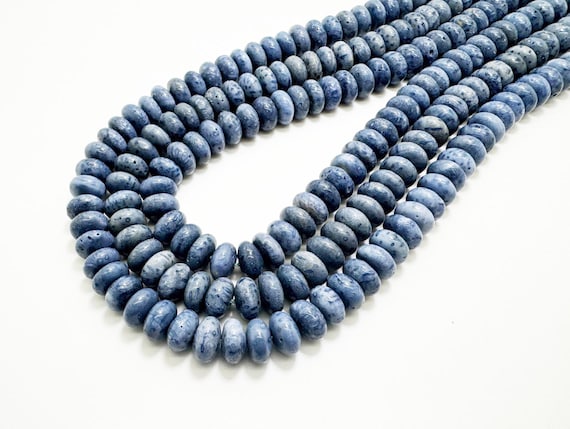 Natural Blue Coral Rondelle Beads | Smooth Rondelle Shape | 10mm Diameter | 16" Strand | Ocean Blue Coral | Jewelry Making Supplies PG314