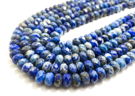 Natural Lapis Lazuli, Blue Lapis Faceted Rondelle Gemstone Beads 5mm x 8mm - PG73B