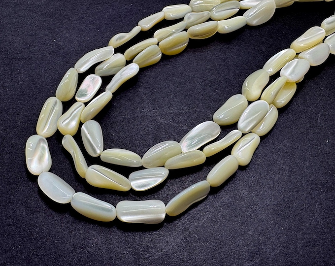 AAA Flat Irregular Oval Long Nugget Shaped Mother of Pearl MOP Shell Beads – Natural Iridescent White Tones Beads - PG322D