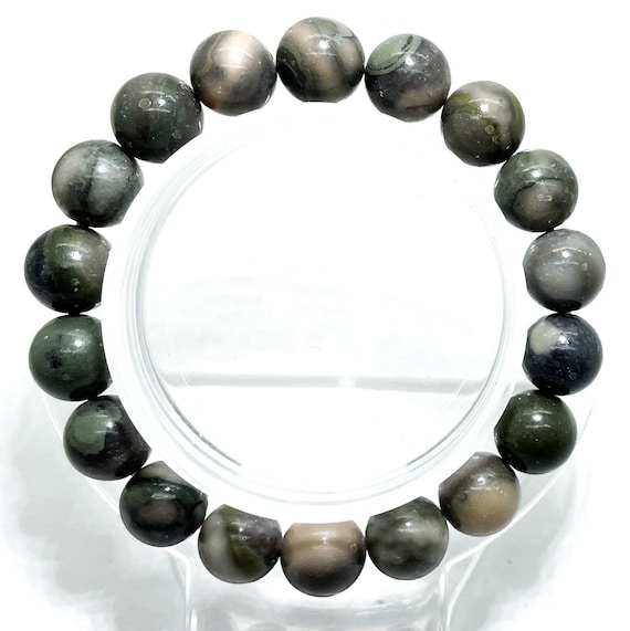 Natural Gray Jasper Smooth Round Gemstone Beads Size 6mm 8mm 10mm Stretch Elastic Cord Handmade Bracelet PGB43