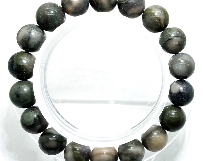 Natural Gray Jasper Smooth Round Gemstone Beads Size 6mm 8mm 10mm Stretch Elastic Cord Handmade Bracelet PGB43