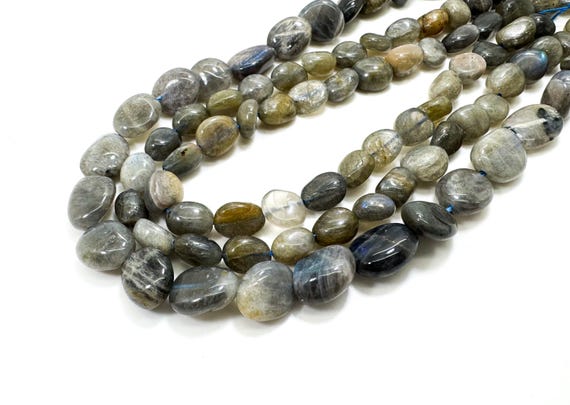 Natural Dark Gray Black Rainbow Labradorite Smooth Rough Nugget Pebble Gemstone Beads (Assorted Size) - PGS261