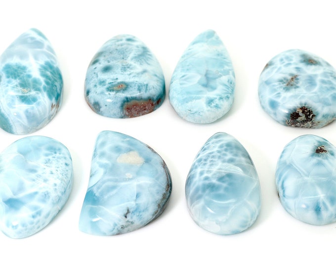Natural Dominican Larimar Cabochon - Chips Rock Stone Gemstone Tear Oval Shape Beads for Ring Necklace Pendant Jewelry - PGL82