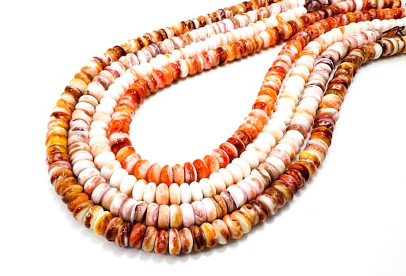 AAA Natural Red Orange Purple Spiny Oyster Rondelle Coin Polished 8mm Beads - PG263A