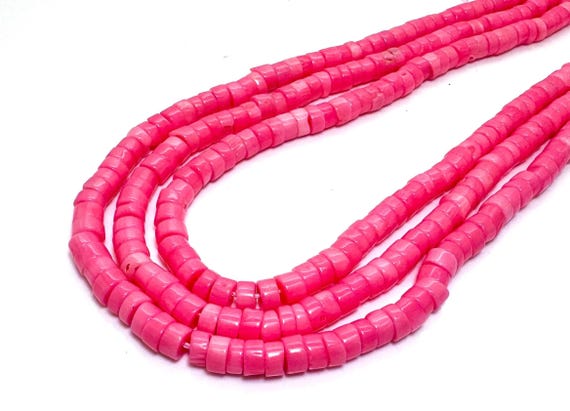 Pink Coral Heishi Beads • Genuine 6mm Polished Rose Pink Disc • Vibrant Summer Jewelry Supply • 16-inch Strand for Artisan DIY Crafts RD07