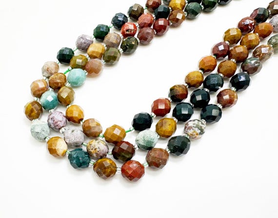 Natural Fancy Jasper Faceted Oval Beads 6x8mm – Multicolor Earth Tone Gemstone Strand 14.5" – Jewelry Making Supplies - PGS323