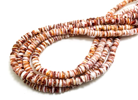 AAA Natural Red White Spiny Oyster Rondelle Disc Polished Heishi Beads 5mm Assorted Size - PG221C