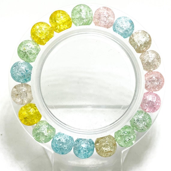 Crackle Quartz Handmade Cracked Crystal 10mm Polished Smooth Gemstone Bracelet (Rainbow) - PGB238C