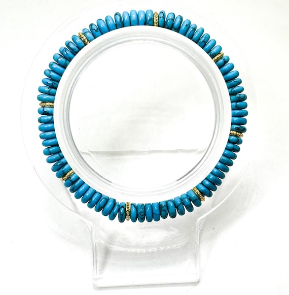 Handmade Blue Howlite Rondelle Bracelet 6.5" – 6mm Gemstone Beads with Gold Spacers - PGB8R19
